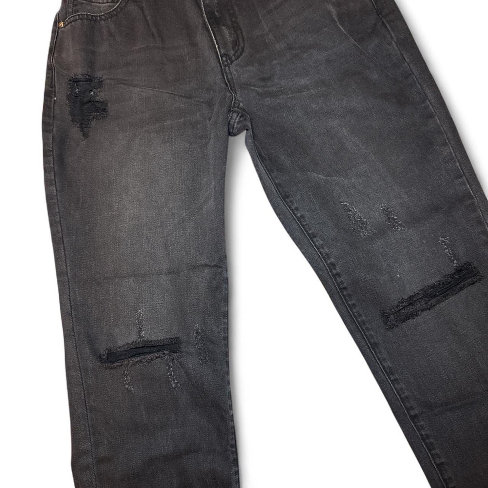 NEW MINKPINK x MP|D Black Distressed Fray Slim Boyfriend Cropped Denim — MEDIUM - Picture 5 of 8